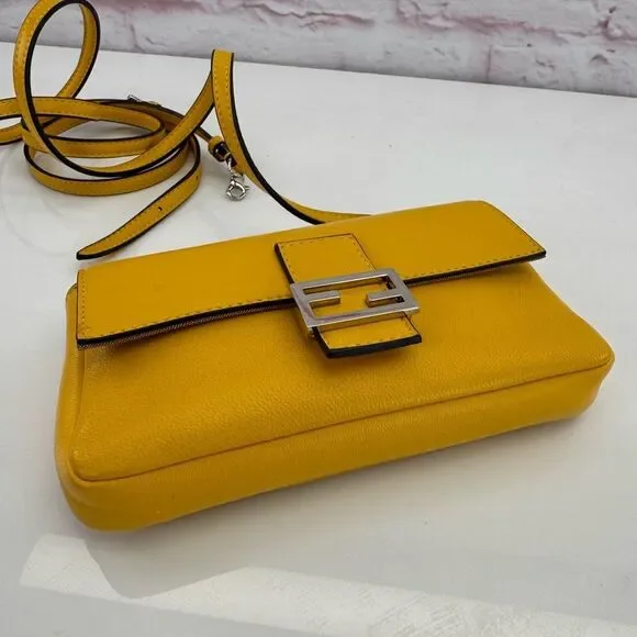 Fendi Yellow Micro Baguette Leather Crossbody Bag - Picture 6 of 15